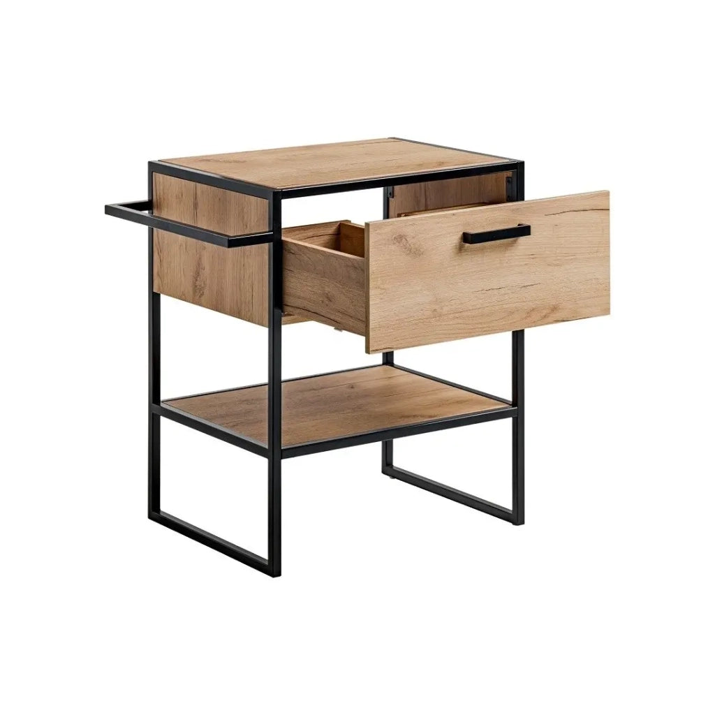 Mobile sottolavabo ONIL – 2 porte – Rovere chiaro e nero – Stile industriale – L70 cm