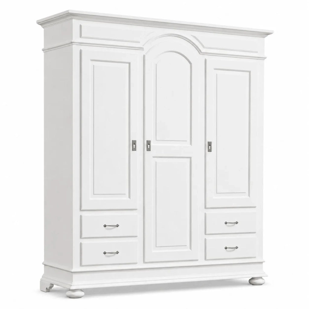 Armadio 3 porte 4 cassetti legno shabby bianco 184x60x223 (2206) - Mobili 2G