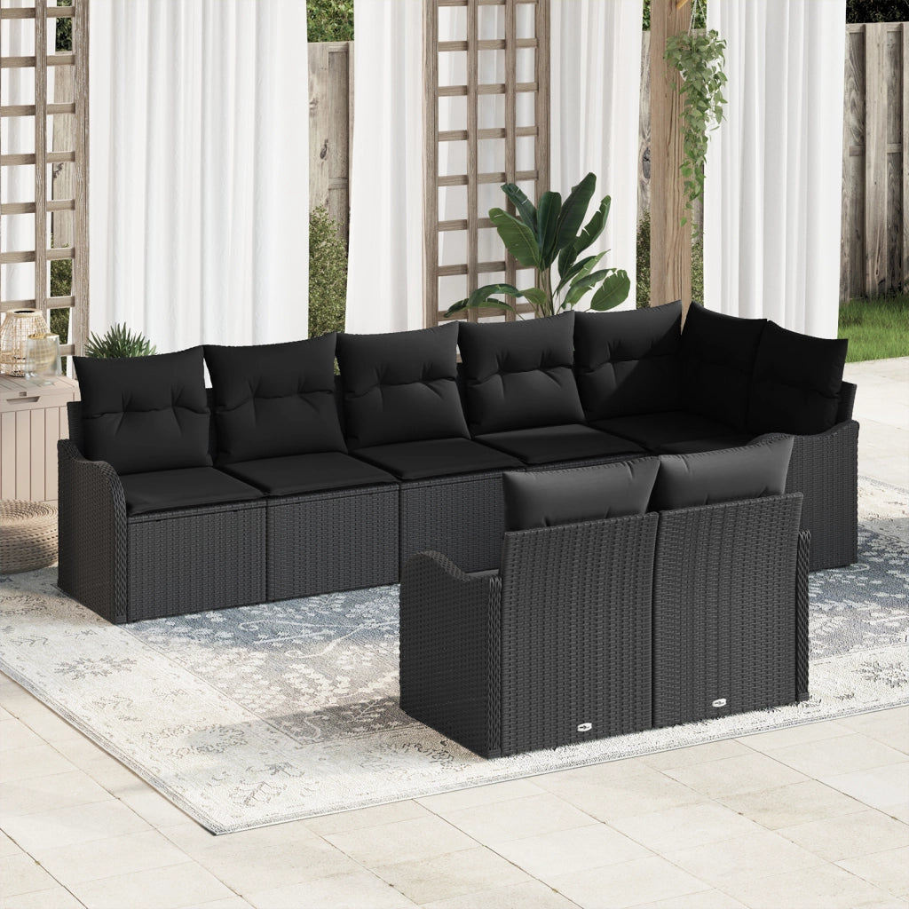 Set di divani da giardino a 8 pezzi con cuscini in polyrattan nero