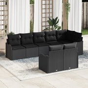 Set di divani da giardino a 8 pezzi con cuscini in polyrattan nero