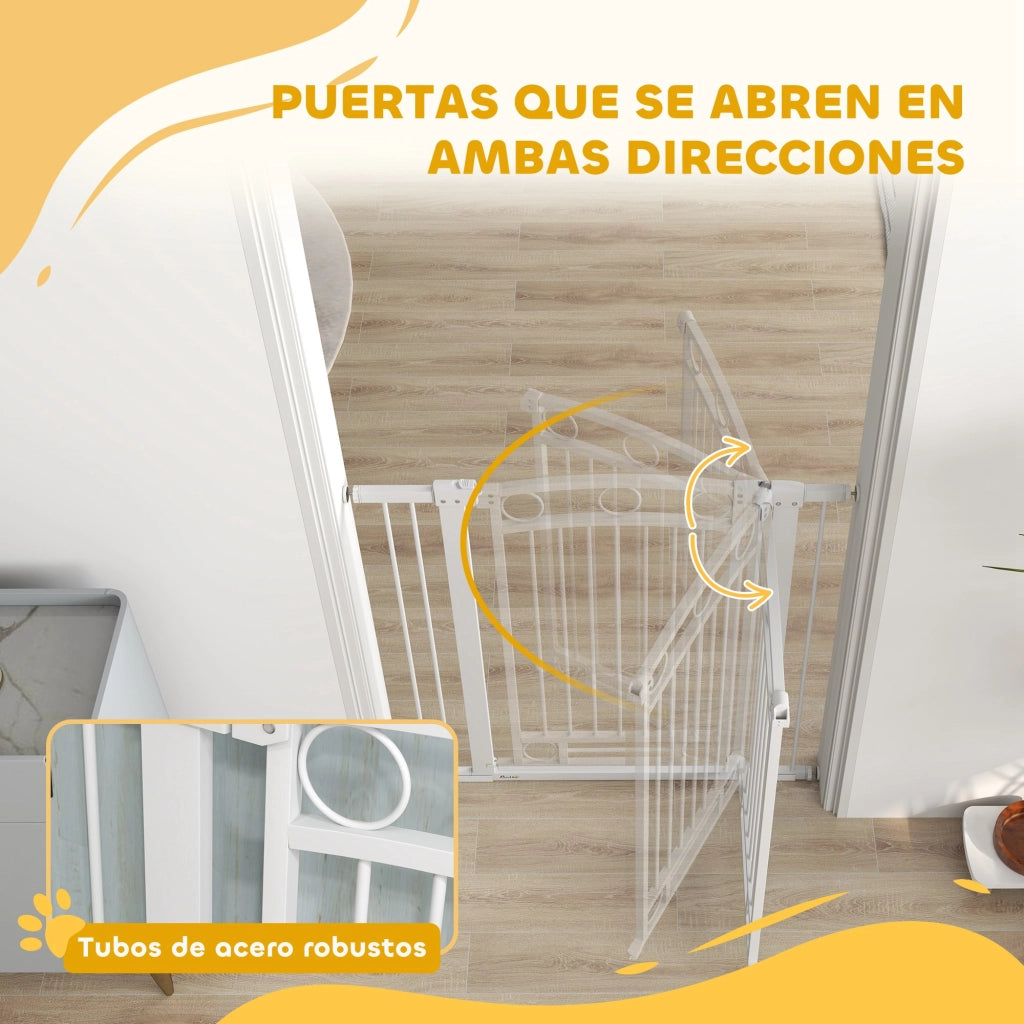 Porta per Cani Regolabile 76-104 cm con 2 Estensioni ¨C Zephmum ¨C Bianco