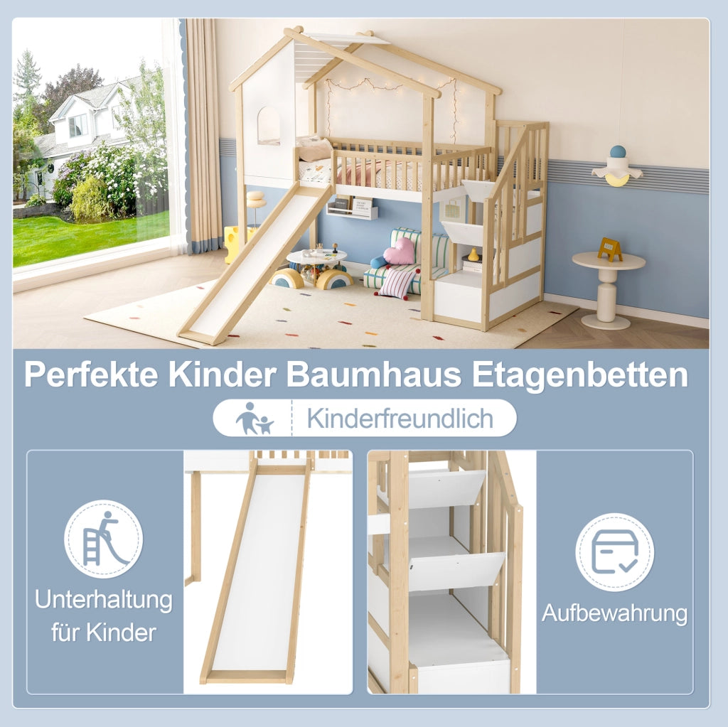 Letto a soppalco per bambini 90x200 cm con scivolo