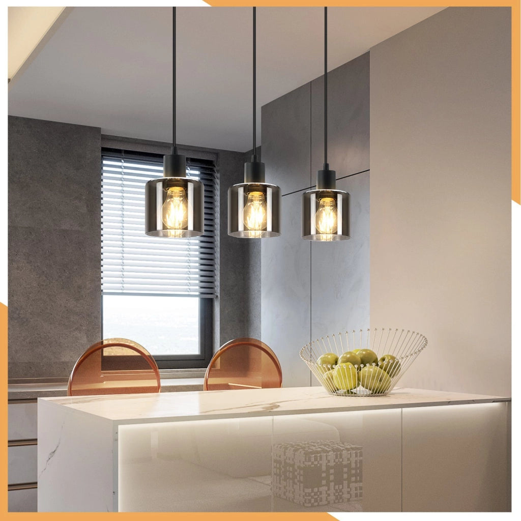 Lampada a Sospensione ZMH 3 luci vetro nero E27 vintage industriale retr¨° per soggiorno e sala da pranzo