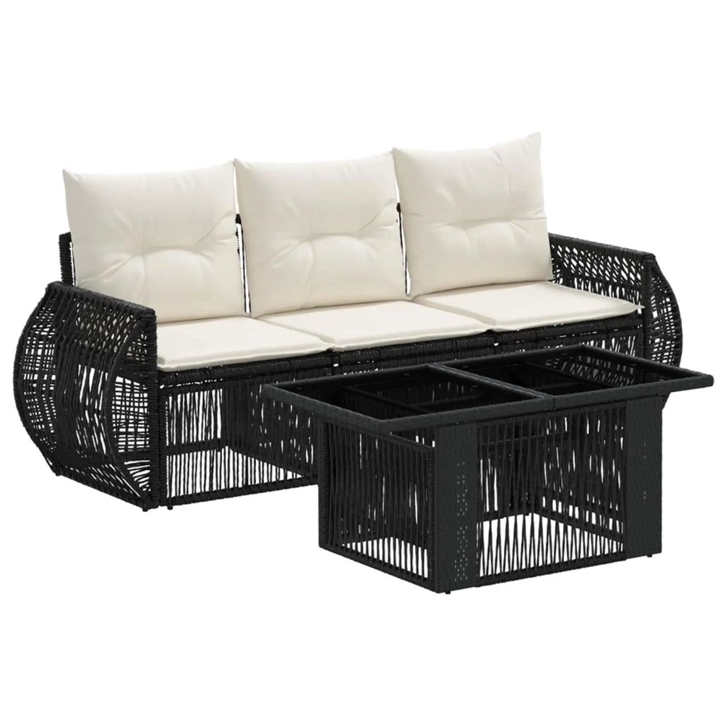 Set Divano da Giardino 4 pz Nero e Bianco Crema polyrattan 3436891
