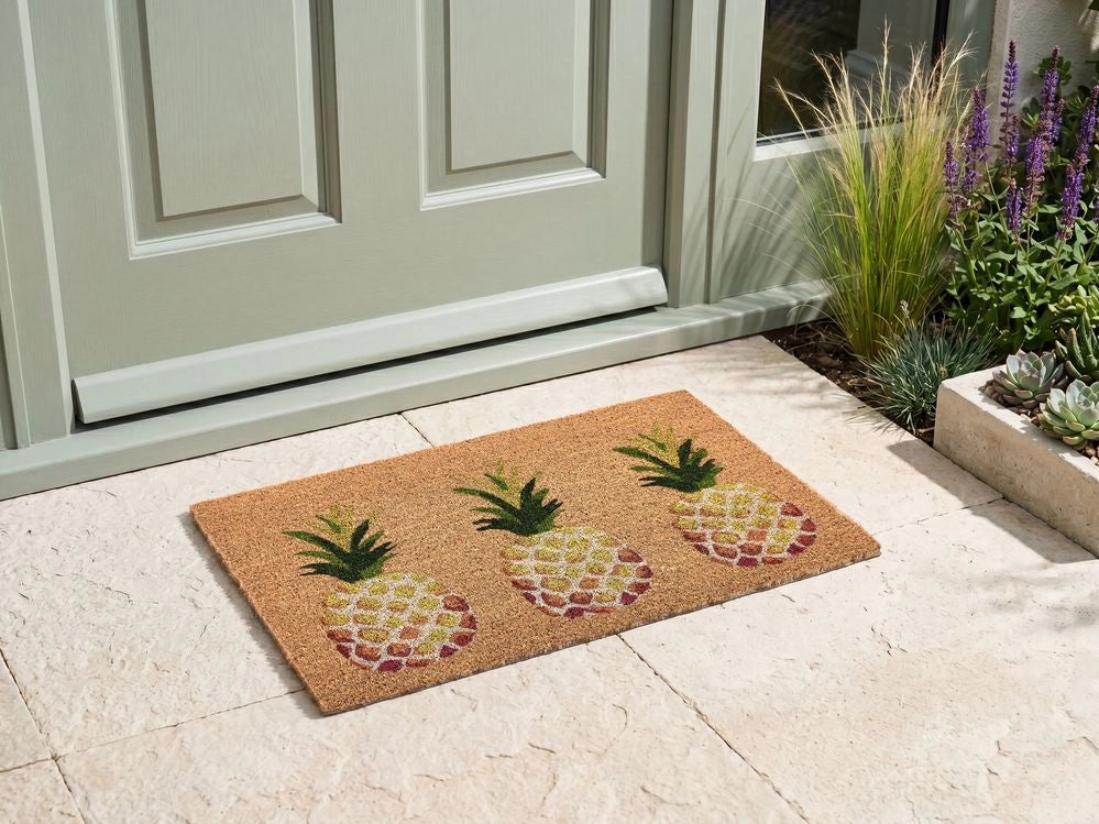 Zerbino di benvenuto in fibra di cocco antiscivolo 40 x 60 cm con retro in PVC motivo a forma di ananas colore naturale