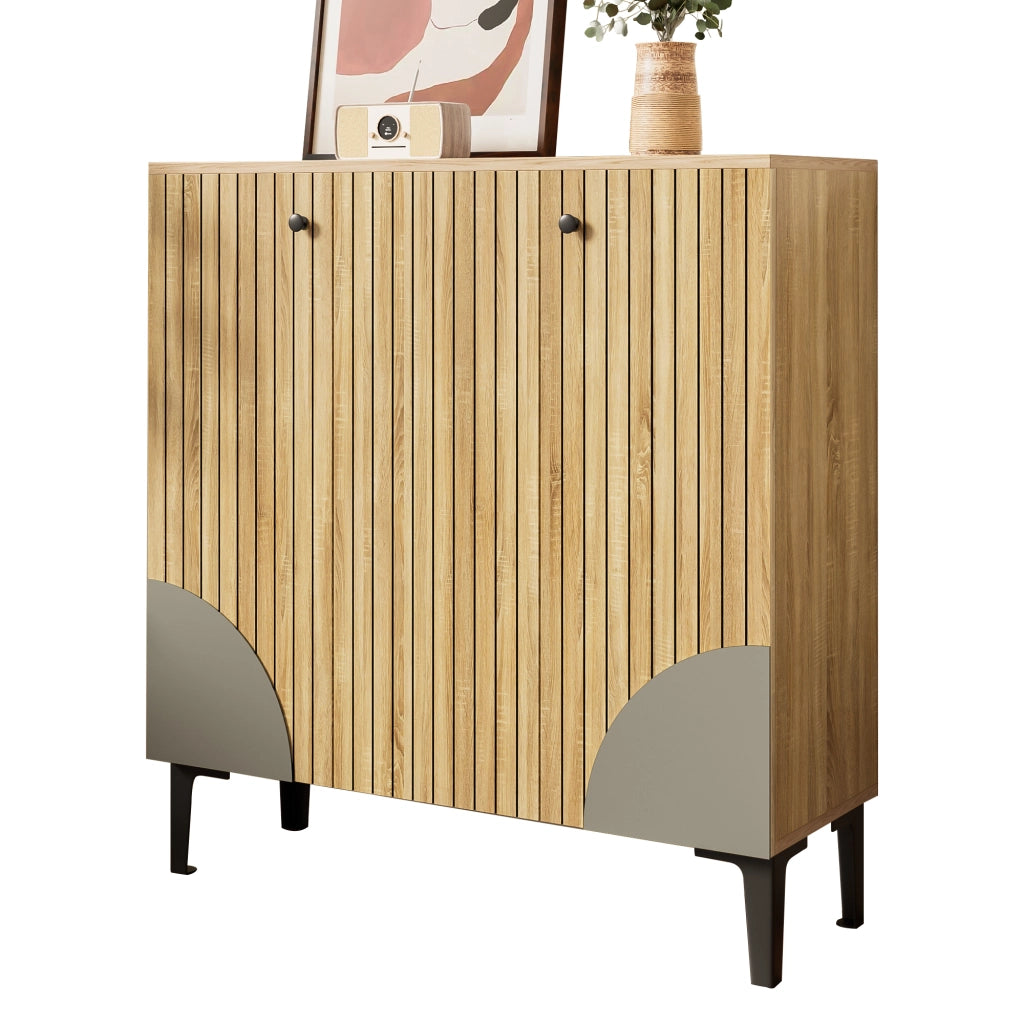 Mobile Scarpiera con 3 Ante e Ripiani; Struttura Verticale; Stile Moderno; in Truciolare; 90×32×94 cm; Legno