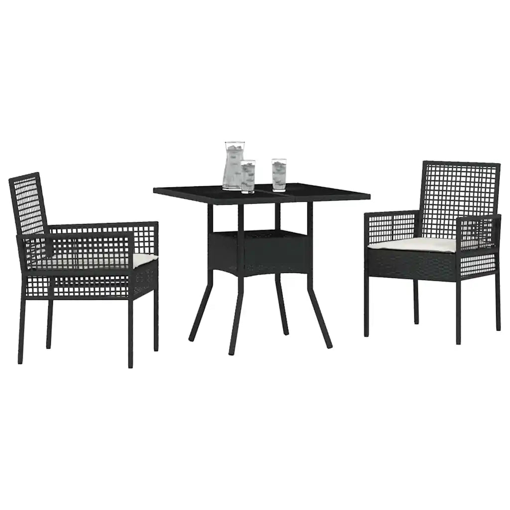 Set da Pranzo per Giardino 3 pcs Nero polyrattan 3334923