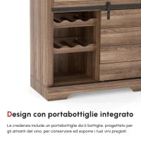 Mobile da Cucina Rustico con 2 Cassetti, Ripiani Aperti e Portabottiglie, Credenza Buffet in Legno e Metallo, 80x39x86 cm, Color legno