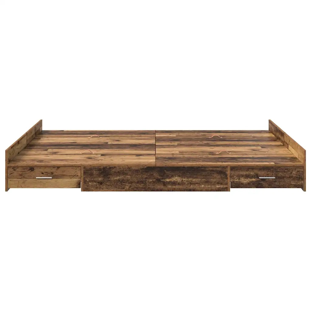 Struttura letto con contenitore-Giroletto con contenitore Legno vecchio 135 x 190 cm