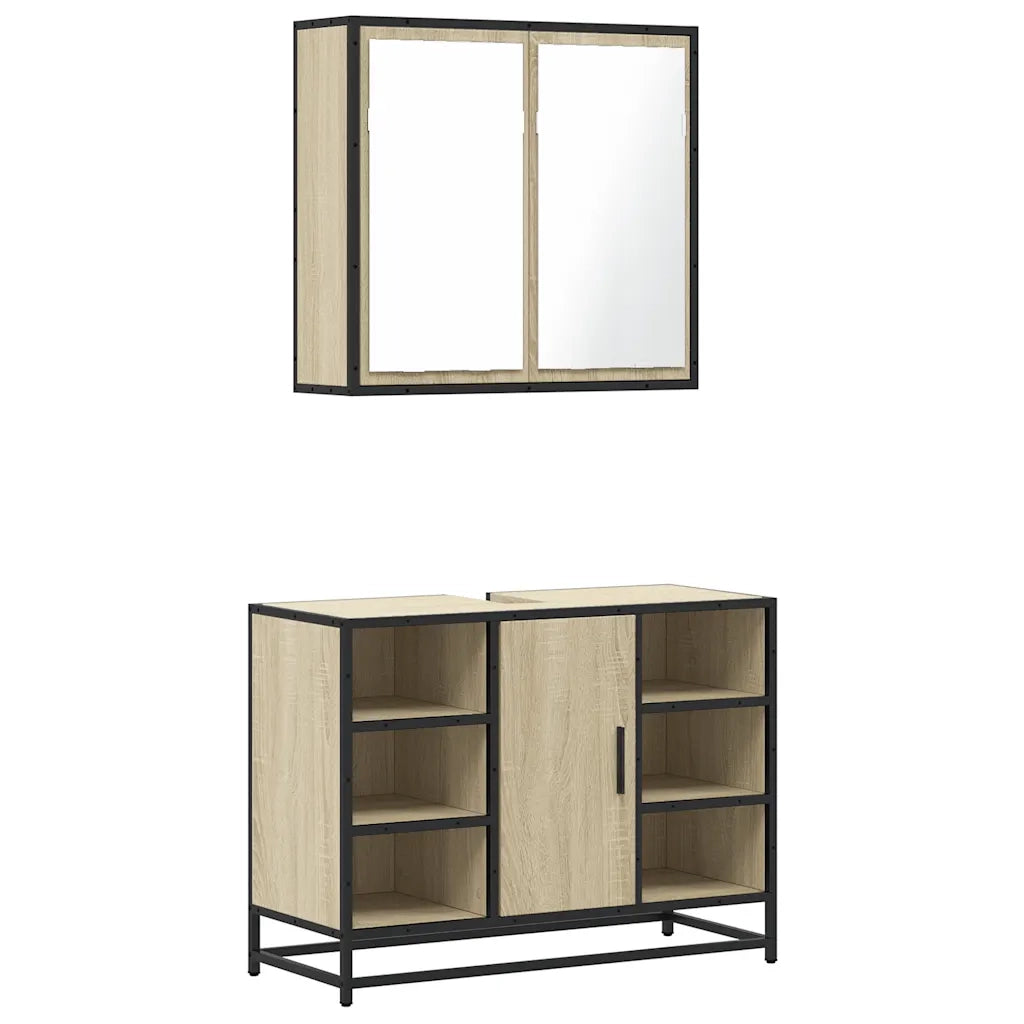Set Mobili da Bagno 2 pz Rovere Sonoma in Legno Multistrato