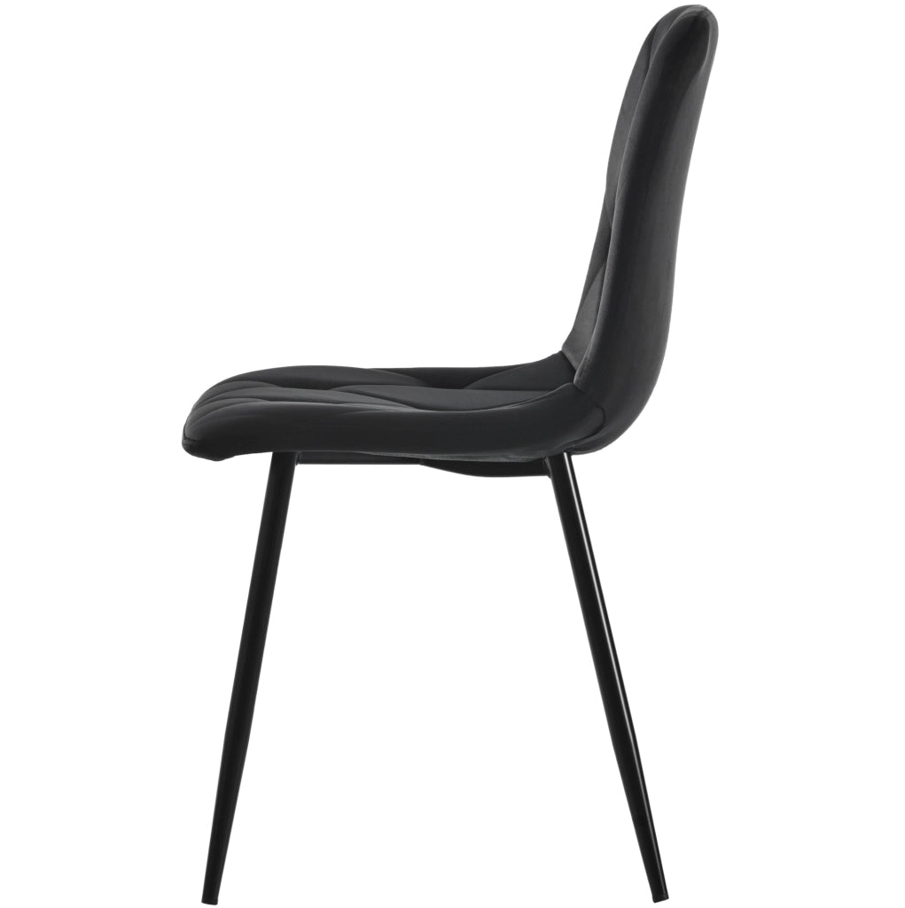 Set di 4 sedie da pranzo in velluto nero con gambe in metallo e schienale imbottito