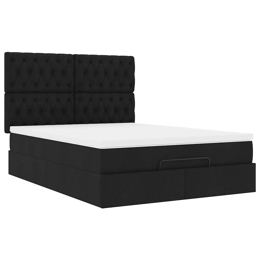 Struttura Letto Pouf con Materasso Nero 140x190 cm in Tessuto 3314088