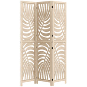 Paravento 3 Pannelli Legno Naturale Motivo Foglie ¨C Xylo ¨C 120x170 cm Pieghevole Divisorio