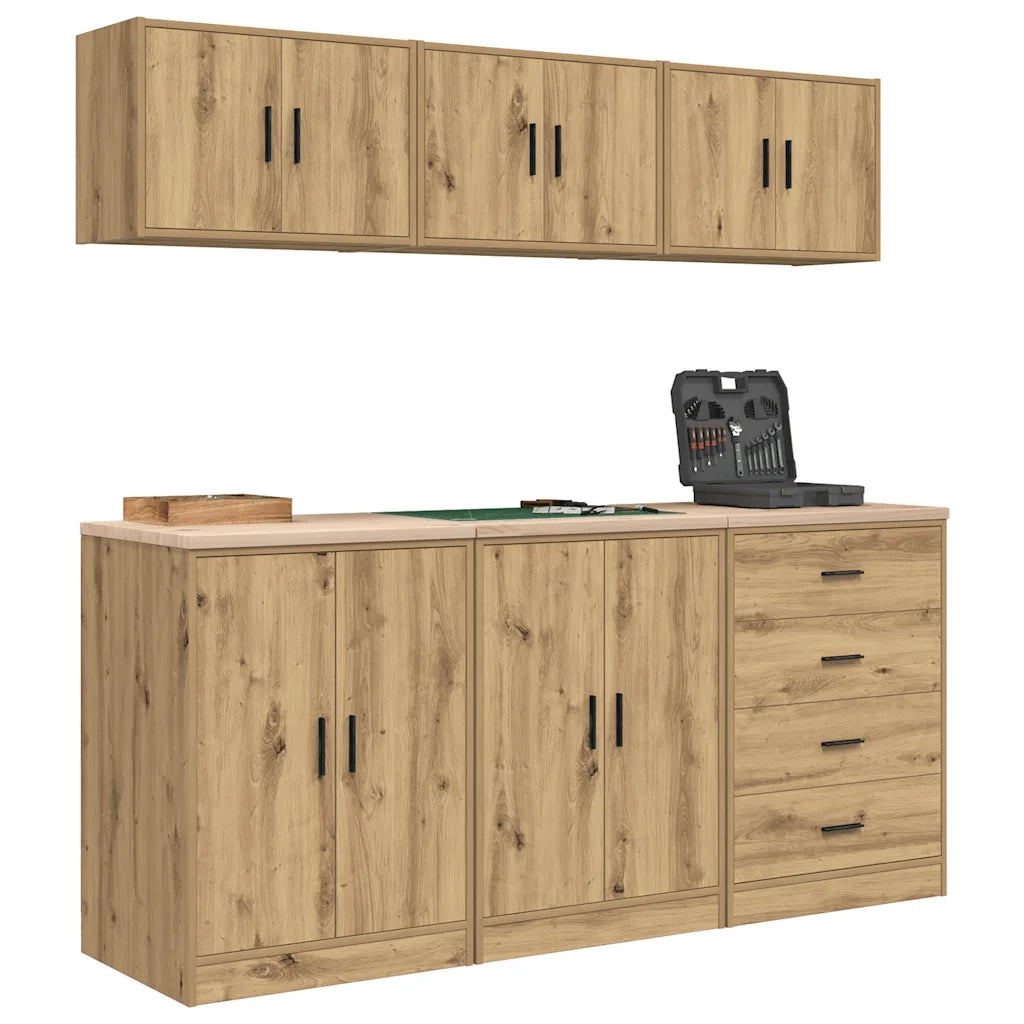 Armadi da Garage 6 pz Rovere Artigianale in Legno Multistrato 3328349