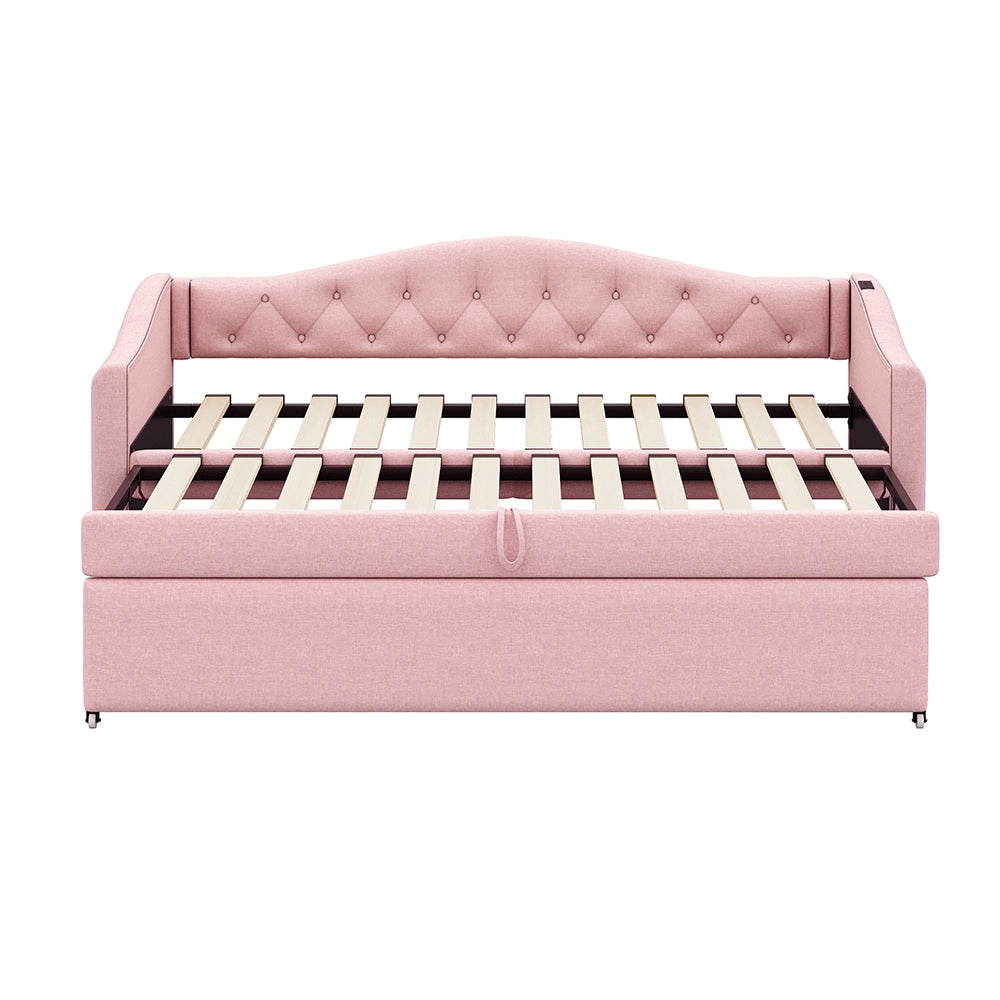 Letto estensibile 90x200 cm - Xylo - USB, classico, multifunzionale, lino rosa
