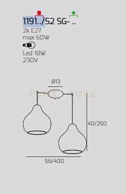 SOSPENSIONE CROMO 2 LUCI SPOSTABILE VETRI GRANDI RUBINO 1191CR-S2 SG-RU