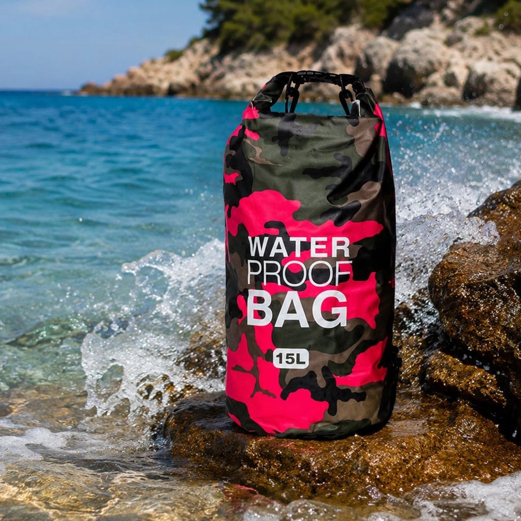 Semarese, Borsa Impermeabile Capacità 15 lt, Rosa Mimetica Fuxia