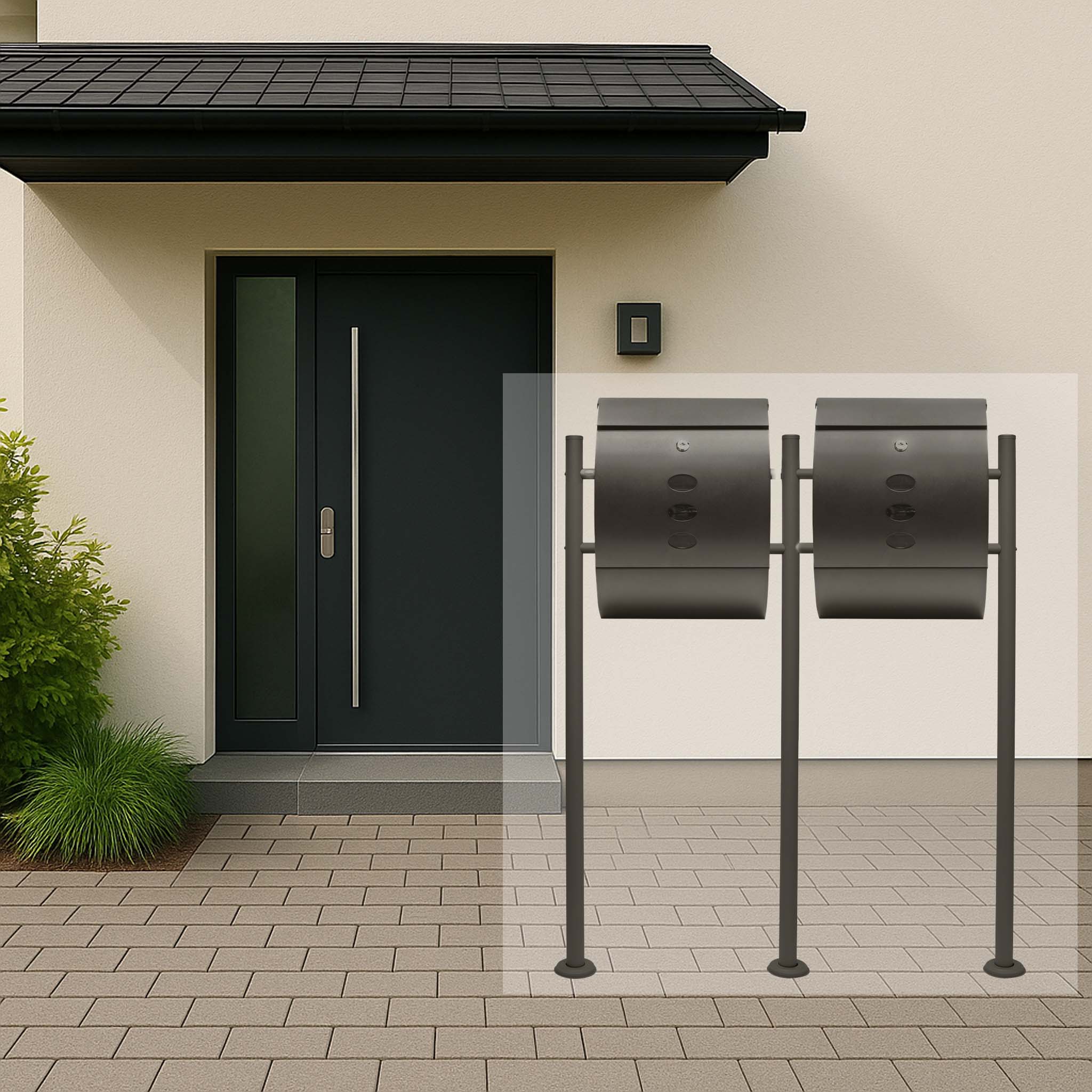 Set Cassetta postale doppia autoportante V18 antracite con telaio di supporto