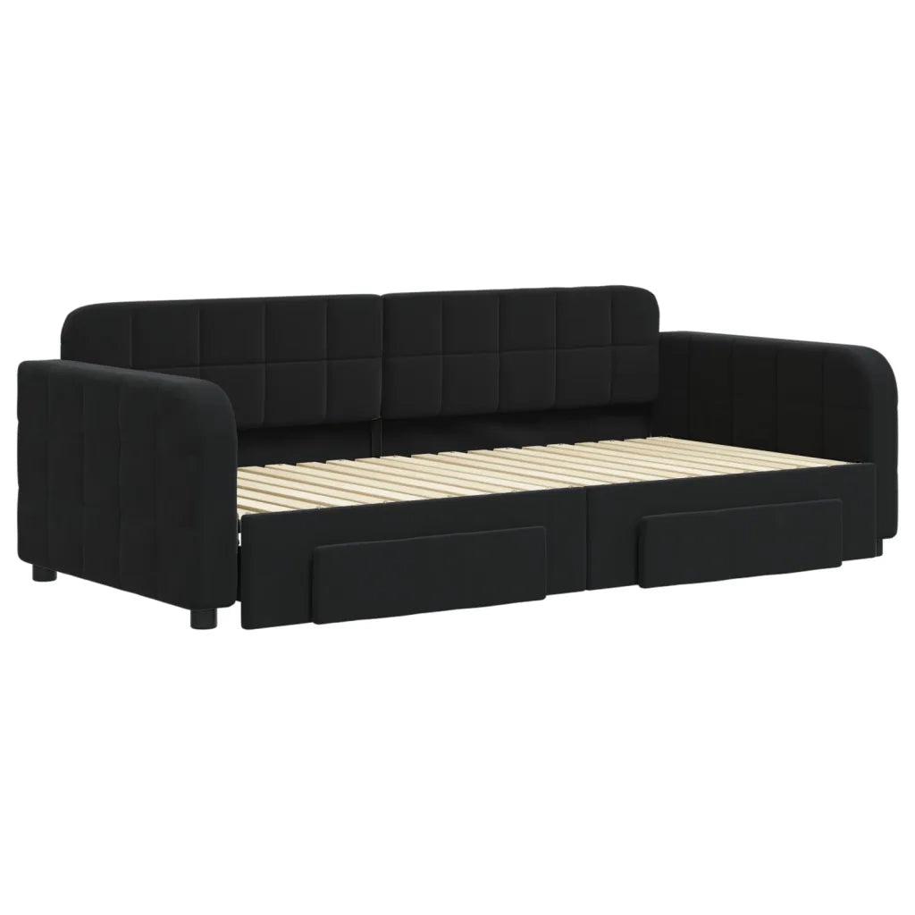 Divano Letto Estraibile con Cassetti-Sofa Letto-Daybed Nero 90x190 cm in Velluto 388716