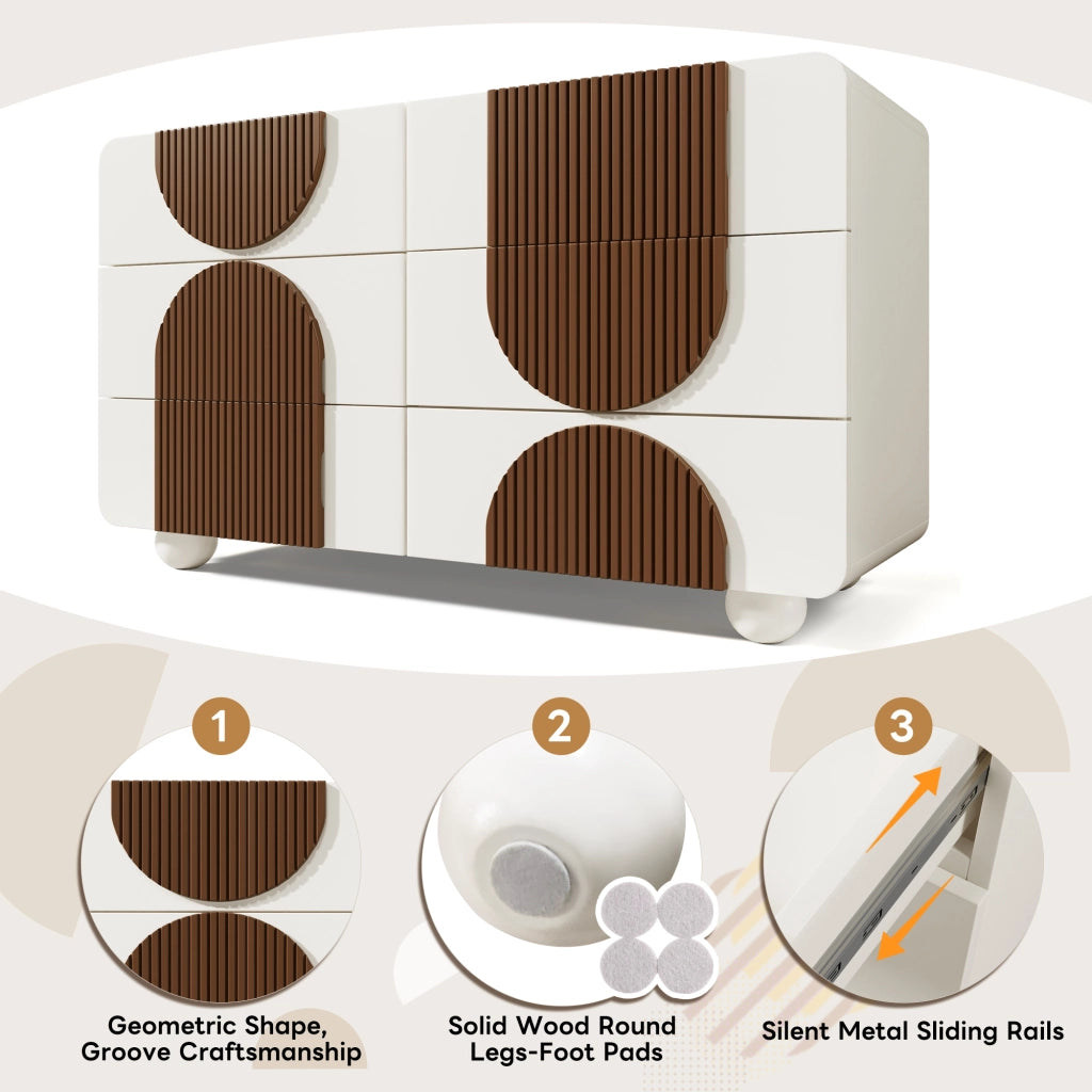 Cassettiera con 6 Cassetti e Design Arrotondato; Guide Silenziose; Stile Elegante; in Legno; 121??41??71 cm; Bianco