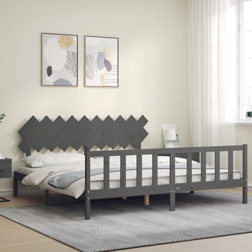 Giroletto con Testiera Grigio 200x200 cm in Legno Massello 3193488