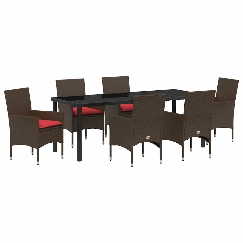 Set di tavolo e sedie con cuscino 7 pcs Marrone Rattan in PE 3379826