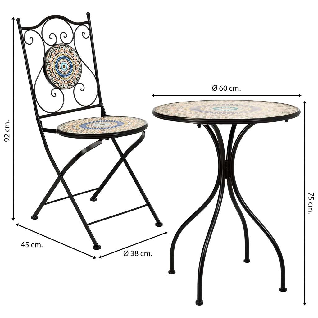 Set tavolo e due sedie in mosaico Arancione e ferro battuto
