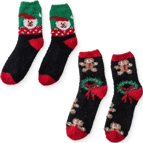 Calze da Natale Unisex - Calze Termoisolanti - Calze di Lana - Felpa di Corallo - Disegno del Babbo Natale - Comodi e Caldi