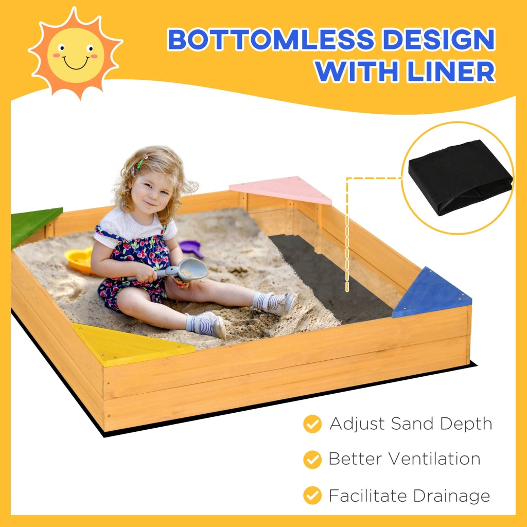 EasyComfort Sabbiera per Bambini da 4 Posti in Legno di Abete con Design senza Fondo, 109x109x19.8 cm