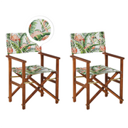 Set di 2 sedie da regista da giardino in marrone scuro d'acacia con tessuto di ricambio in tessuto acacia fenicottero bianco sporco