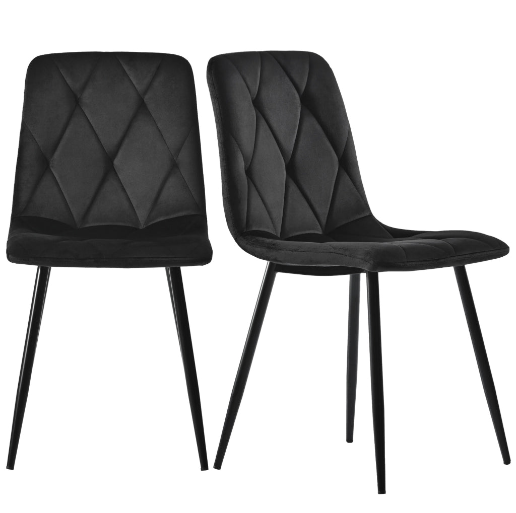 Set di 4 sedie da pranzo in velluto nero con gambe in metallo e schienale imbottito
