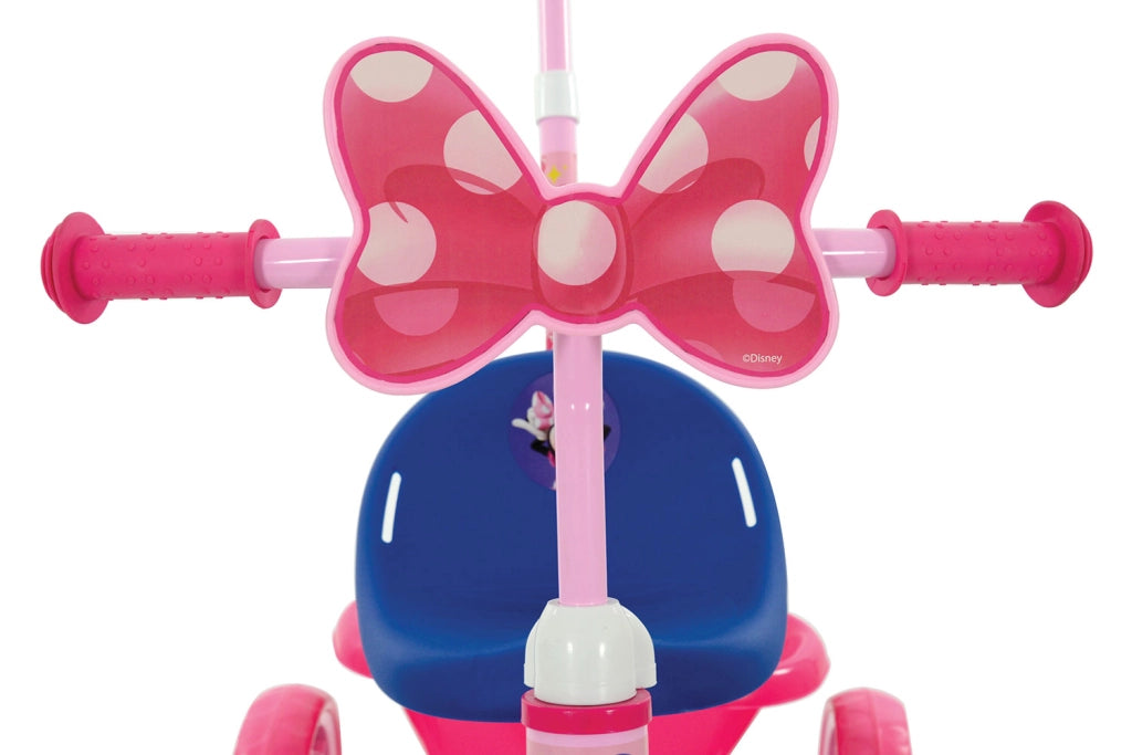 Triciclo a Pedali Primi Passi per Bambini con Maniglione Genitoriale Rimovibile e Vano Contenitore Disney Minnie Rosa