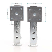 Set 2 piedi stabilizzatori per rimorchi roulotte 350mm, orientabili max 1300kg