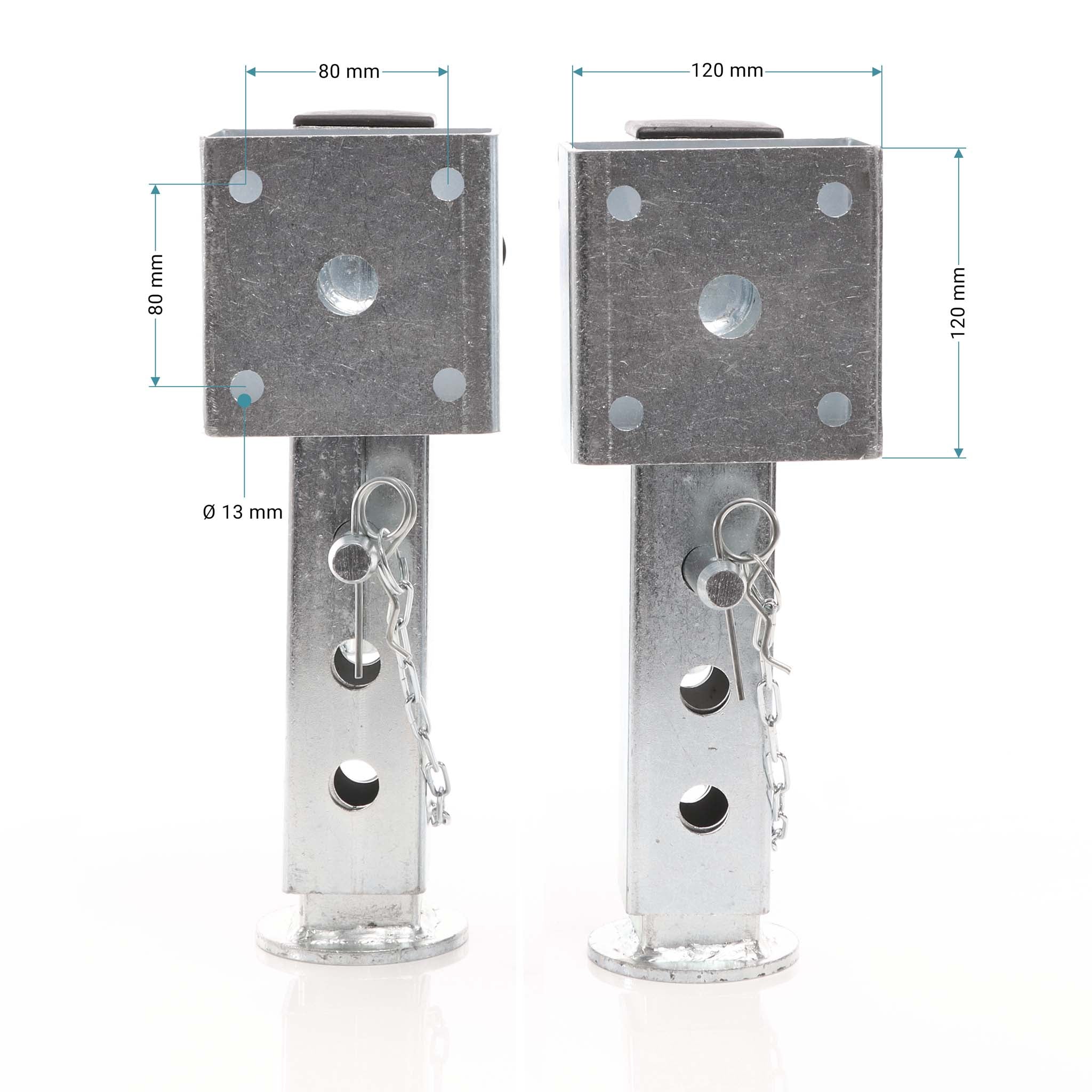 Set 2 piedi stabilizzatori per rimorchi roulotte 350mm, orientabili max 1300kg