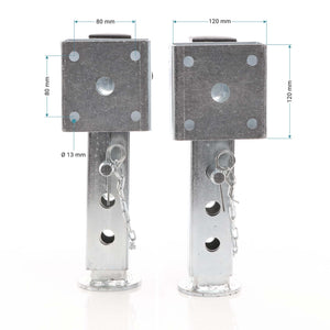 Set 2 piedi stabilizzatori per rimorchi roulotte 350mm, orientabili max 1300kg