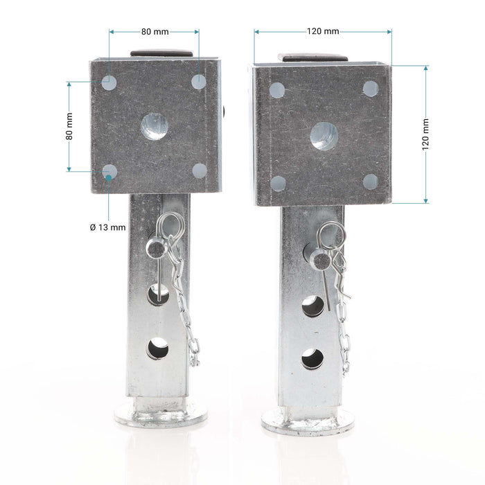 Set 2 piedi stabilizzatori per rimorchi roulotte 350mm, orientabili max 1300kg