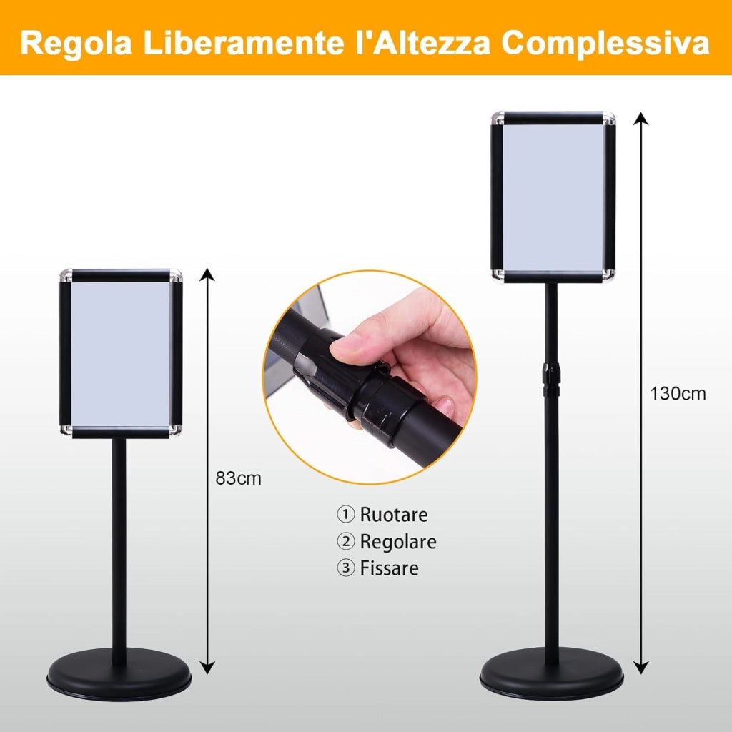 A4 / A3 Supporto Poster Espositore da Pavimento Supporto Menù Pubblicità in Metallo, Girevole e Regolabile in Altezza (Nero)
