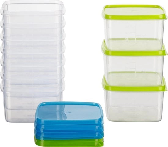 Contenitori per congelazione 10x0,5L quadrati verde e blu - Scatole ermetiche a tenuta di gas - Contenitori trasparenti per alimenti - Cassetti per cucina per la preparazione e l'organizzazione delle pasti - Qualità austriaca