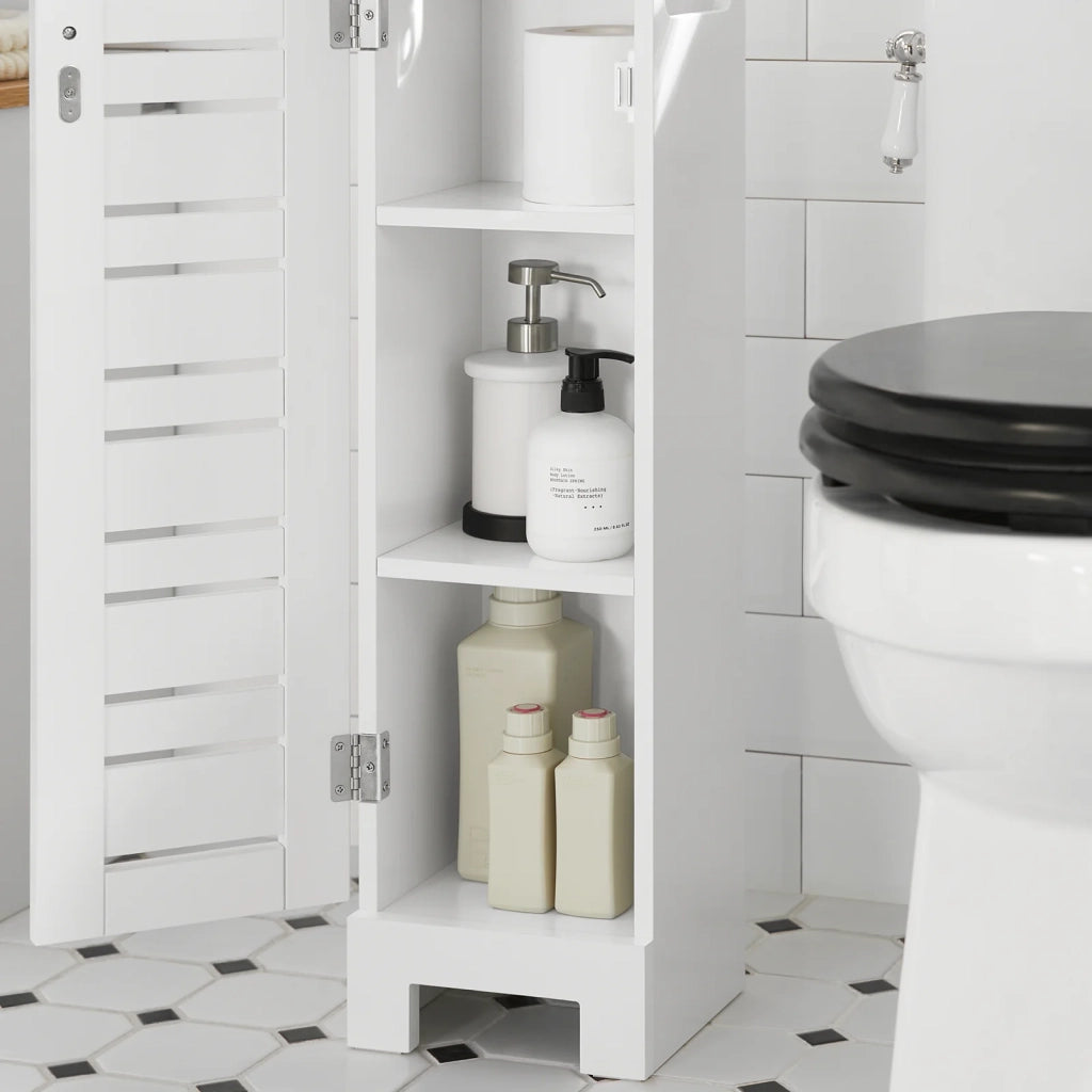 Porta Carta Igienica Colonnina Da Bagno Mobiletto Mobile Bagno Bianco-Naturale 20x18x75cm BZR85-W