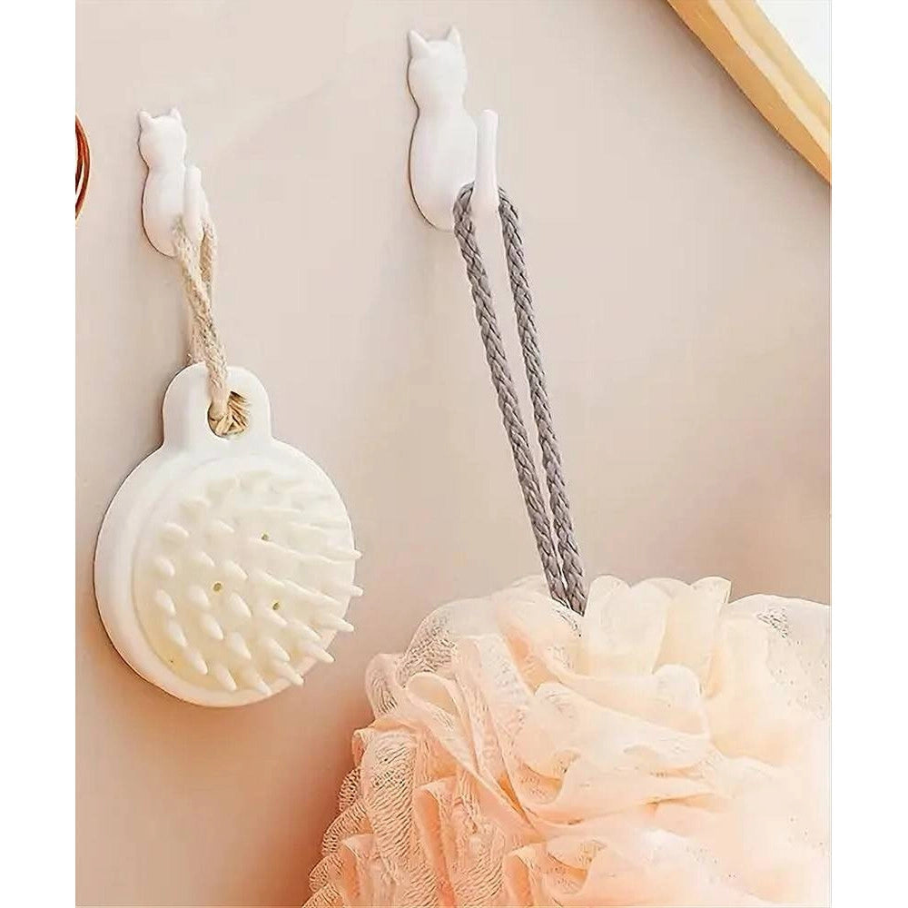 Trade Shop - Set 6 Pz Ganci Adesivi A Forma Di Gatto Bianchi Per Cucina Bagno Da Parete 79347 -