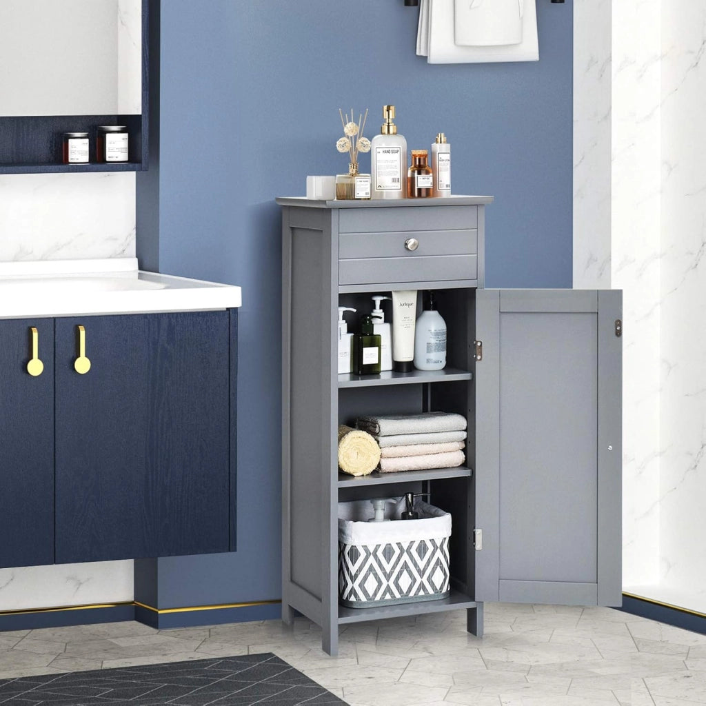 Armadio da Terra per Bagno, Mobile Armadietto con Cassetto, in MDF (E1) di Alta Qualità (Grigio)