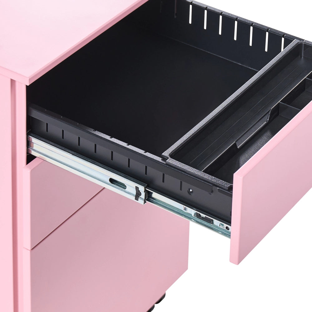 Classificatore in Metallo Rosa 3 Cassetti e Ruote Chiudibile a Chiave