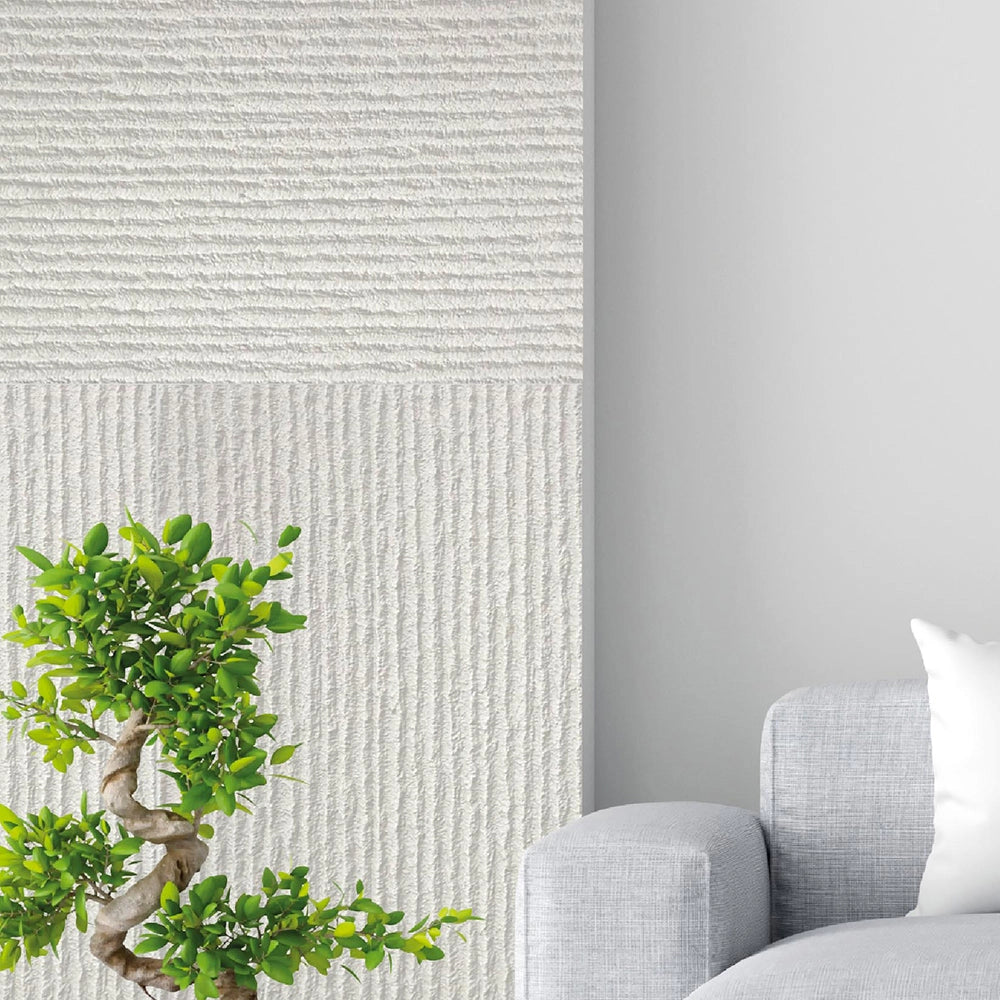 Set 12 Pannelli Decorativi Area 8,6 mq 120x60x2,5 cm Rivestimento Murale Effetto Pietra Graffiata 3D in PU Bianco