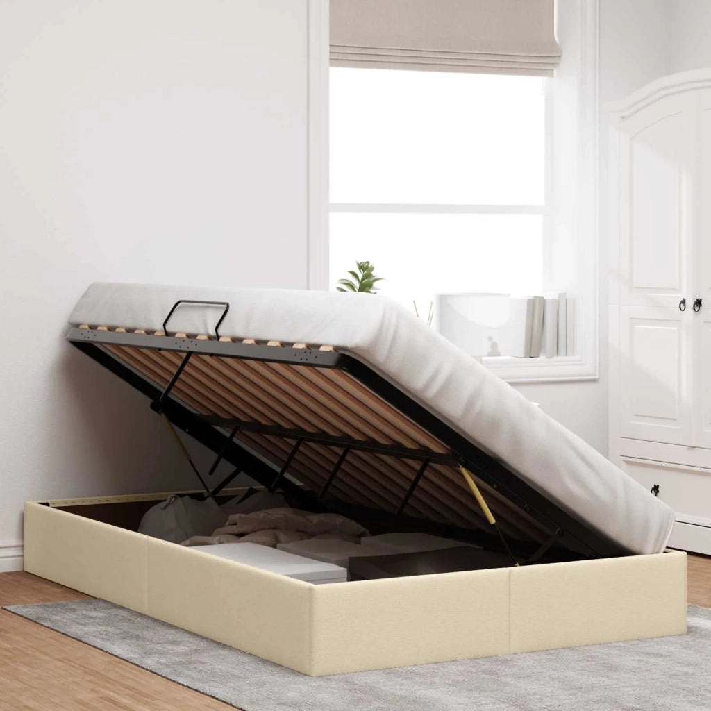 Letto ottomano con archiviazione Crema 120 x 200 cm Tessuto 3442812