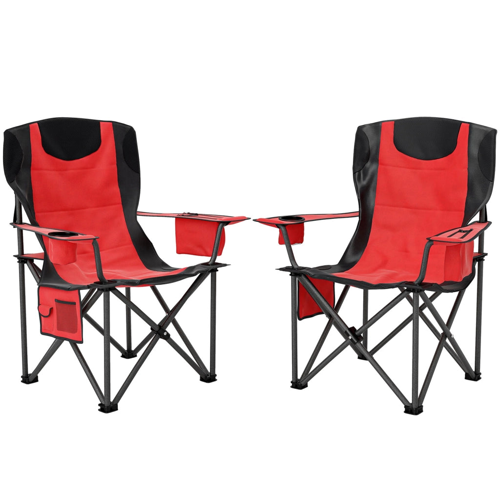 Set 2 Sedie da Campeggio Pieghevoli 94x62x100 cm con Borsa Frigo Integrata Rosso