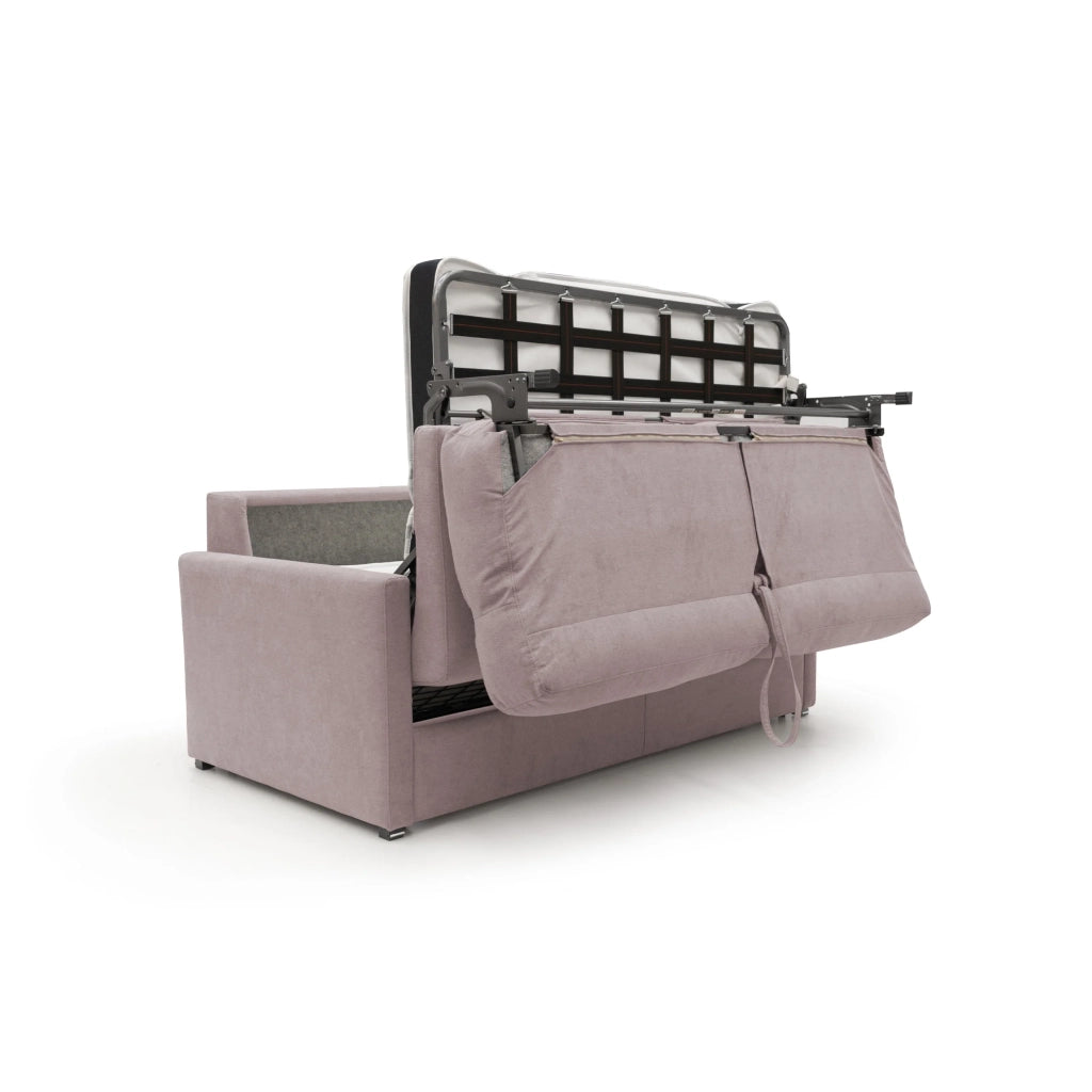Margot Divano letto matrimoniale con schienale morbido alto in tessuto T02 176 cm (mat. 140x197) rosa