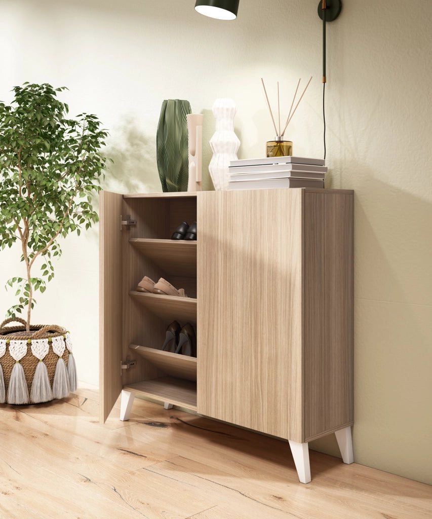 Scarpiera Herdasa effetto noce chiaro gambe bianche 87x90x27