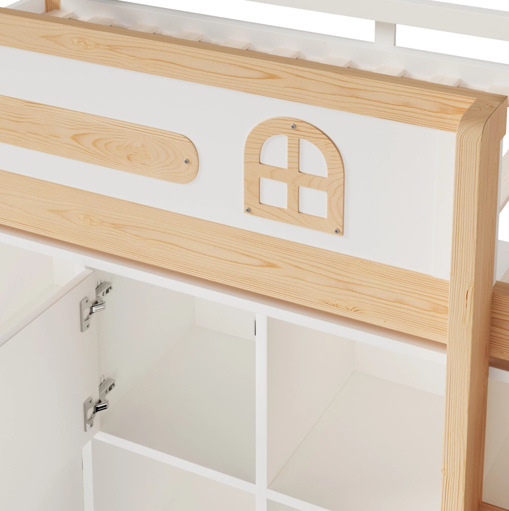 Letto semi-alto 90x200 cm con lavagna, vani portaoggetti e scala