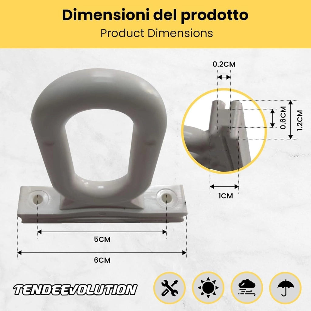 Gancio per Tenda da Sole in Plastica - Occhiello Per Tenda A Caduta in Pvc Mod. Retto Colore Nero