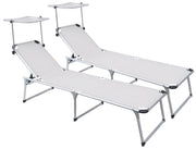 Set 2 Lettini Prendisole da Giardino Pieghevole 220x59x39 cm in Alluminio e Textilene Avorio